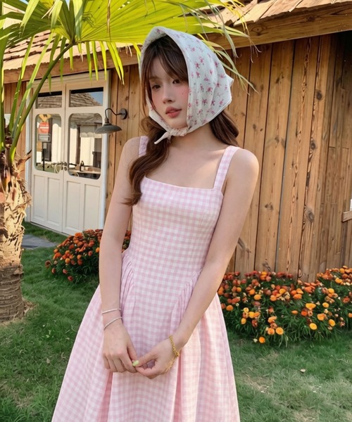 FREE STYLISTS ドレス ピンク チェック キャミソールワンピース フレア