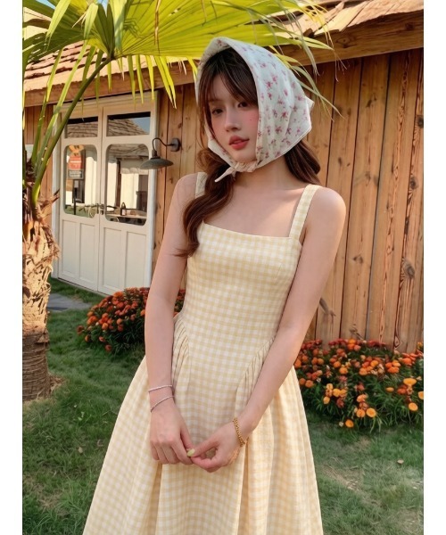 FREE STYLISTS ドレス ピンク チェック キャミソールワンピース フレア