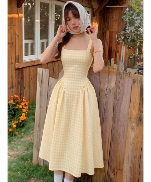 FREE STYLISTS ドレス ピンク チェック キャミソールワンピース フレア