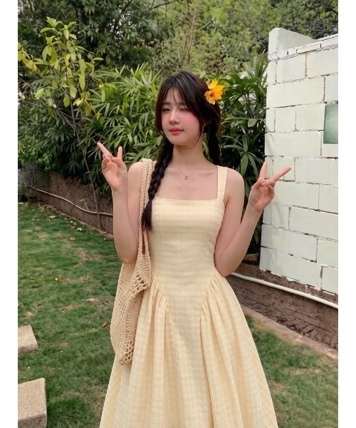 FREE STYLISTS ドレス ピンク チェック キャミソールワンピース フレア