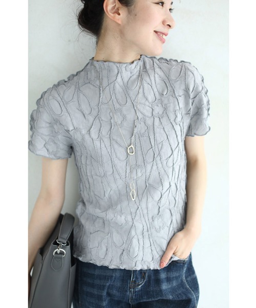 cawaii - cawaii 浮かぶ刺繍画の伸びやかカットソ一トップス cawaii tシャツ 浮かぶ刺繍画の伸びやかカットソートップス