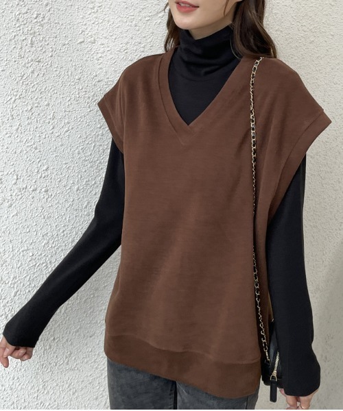 ベスト ジレ カットオフ スウェット ベスト レディース COO+i ベスト ジレ Vネックスウェットベスト レディース