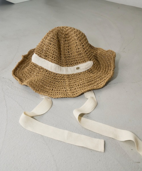 帽子 ハット ribbon straw hat/リボン付きストローハット