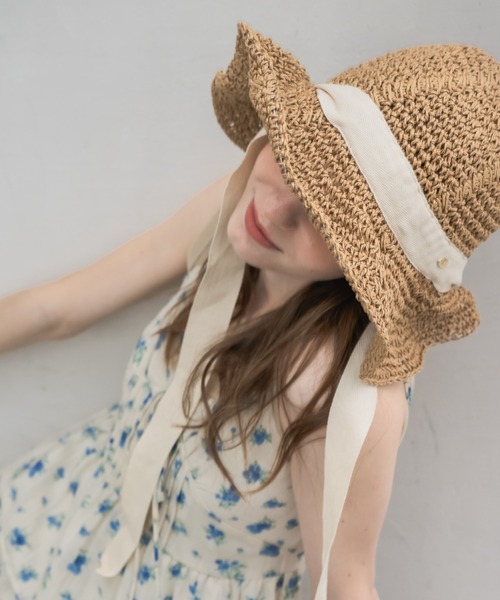 swelly Ribbon Straw Hat リボンストローハット　麦わら帽子 リボンストローハット 麦わら 帽子 紐付き 日よけ ハット 海