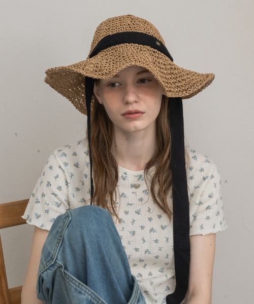 swelly Ribbon Straw Hat リボンストローハット　麦わら帽子 リボンストローハット 麦わら 帽子 紐付き 日よけ ハット 海