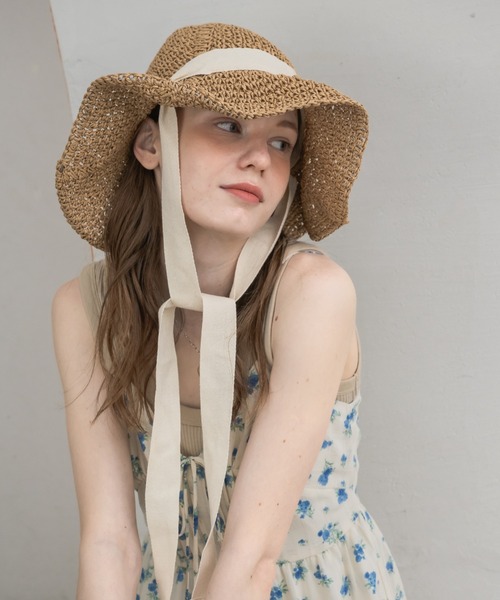 swelly Ribbon Straw Hat リボンストローハット　麦わら帽子 リボンストローハット 麦わら 帽子 紐付き 日よけ ハット 海