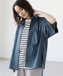 シャツ ビッグシルエットスリット入りサイドレースジップシャツ