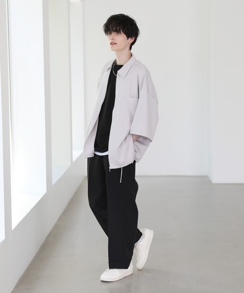シャツ ビッグシルエットスリット入りサイドレースジップシャツ