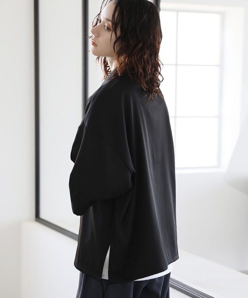 シャツ ビッグシルエットスリット入りサイドレースジップシャツ