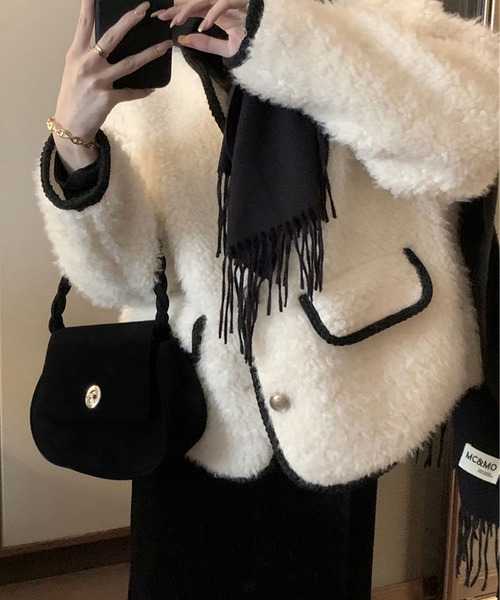 新品未使用✨ホワイト ノーカラー ロングジャケット パイピング 軽アウター DAY CLOSET ノーカラーコート コート レディース ノーカラー