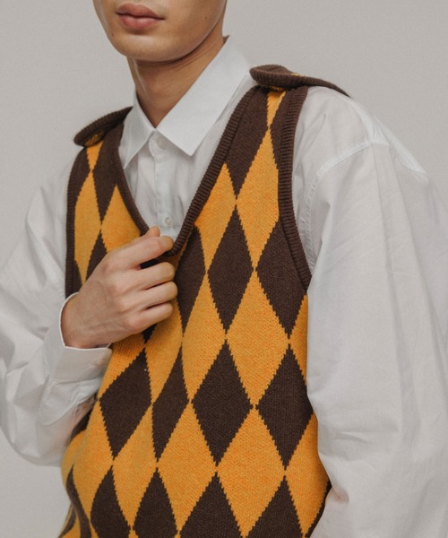 ベスト ジレ 「TOPS」MILITARY MOOD ARGYLE KNIT VEST レディース メンズ