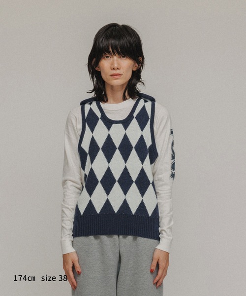 ベスト ジレ 「TOPS」MILITARY MOOD ARGYLE KNIT VEST レディース メンズ M TO R ベスト ジレ 「TOPS」MILITARY MOOD ARGYLE KNIT VEST