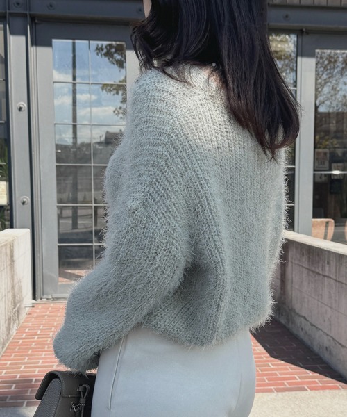 シャギーニット トップス クルーネック 韓国 全3色 hk6228 NAUL ニット セーター シャギーニット / トップス ショート丈 V
