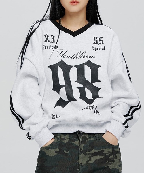 トレーナー スウェット YOUTHKREW ／スポーティーVネックプルオーバー（裏起毛）　2985623 レディース