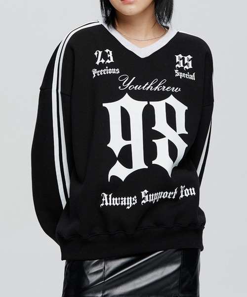 トレーナー スウェット YOUTHKREW ／スポーティーVネックプルオーバー（裏起毛）　2985623 レディース YOUTHKREW トレーナー スウェット ／スポーティーVネックプル