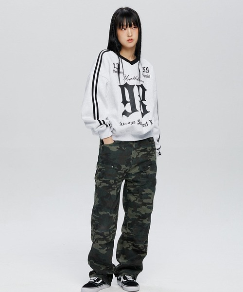 トレーナー スウェット YOUTHKREW ／スポーティーVネックプルオーバー（裏起毛）　2985623 レディース YOUTHKREW トレーナー スウェット ／スポーティーVネックプル
