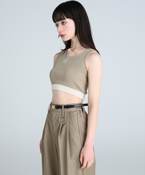 タンクトップ ノースリーブ フロントオープンリブタンク レディース