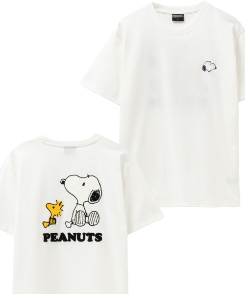 スヌーピー　Tシャツ　半袖　レディースL　デカサガラ刺繍　バックプリント♪　G スヌーピー Tシャツ 半袖 レディースL デカサガラ刺繍 バック