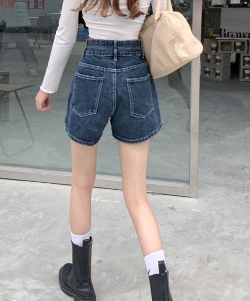 代引き手数料無料 デニム ジーンズ デニムパンツ デニムキュロット 台形シルエット パンツ
