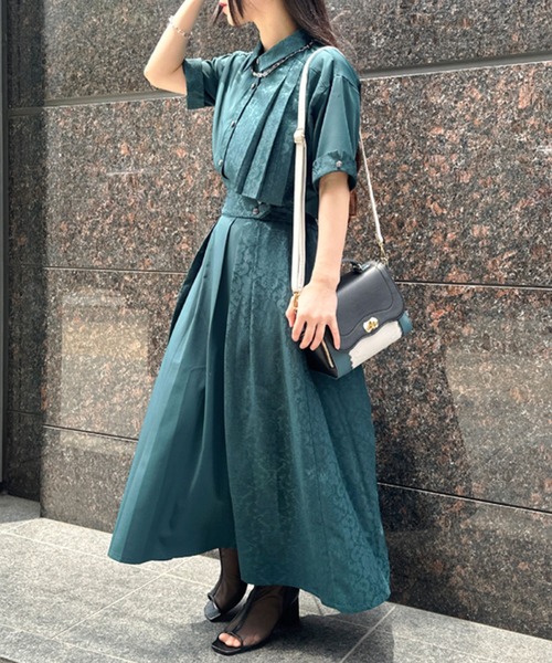 【axes】ジャカード切替シャツ グリーン axes femme ブラウス シャツ ジャカード切替シャツ レディース