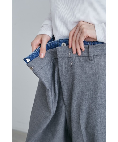 MIESROHE パンツ デニム ジーンズ デニム切り替えラップPT 