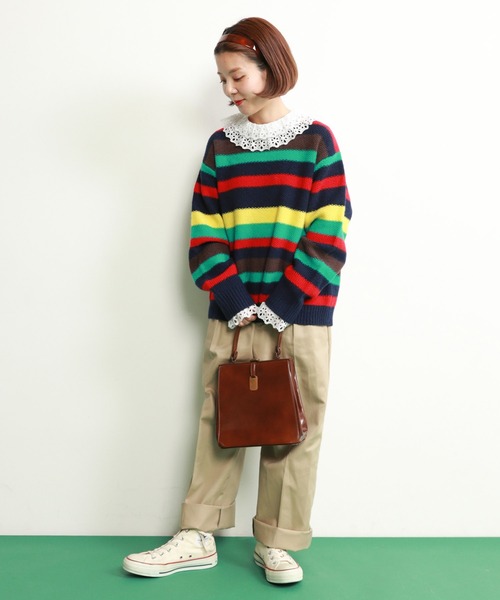 DOUBLE LAYER STRIPED コットン Tシャツ 2点でさらに10％OFF】コットンストライプラッフルリラックス