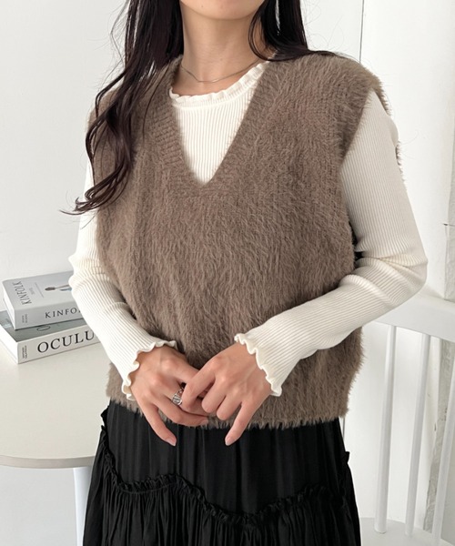 CLEA ベスト ジレ シャギーVネックニットベスト レディース : ZOZOTOWN