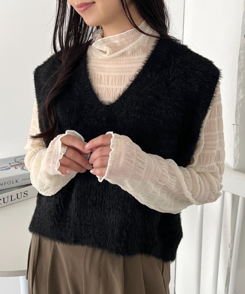 CLEA ベスト ジレ シャギーVネックニットベスト レディース : ZOZOTOWN