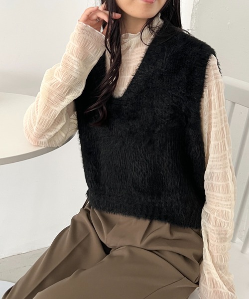 CLEA ベスト ジレ シャギーVネックニットベスト レディース : ZOZOTOWN