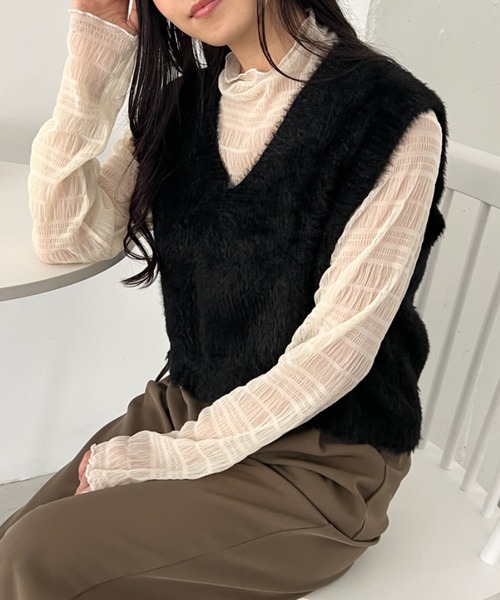 CLEA ベスト ジレ シャギーVネックニットベスト レディース : ZOZOTOWN