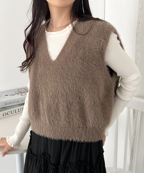 CLEA ベスト ジレ シャギーVネックニットベスト レディース : ZOZOTOWN