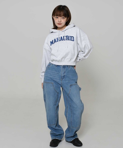 パーカー 「mahagrid/マハグリッド」VARSITY LOGO CROP HOODIE/バーシティーロゴ クロップ プルオーバーパーカー レディ MAHAGRID パーカー 「mahagrid/マハグリッド」VARSITY LOGO CROP