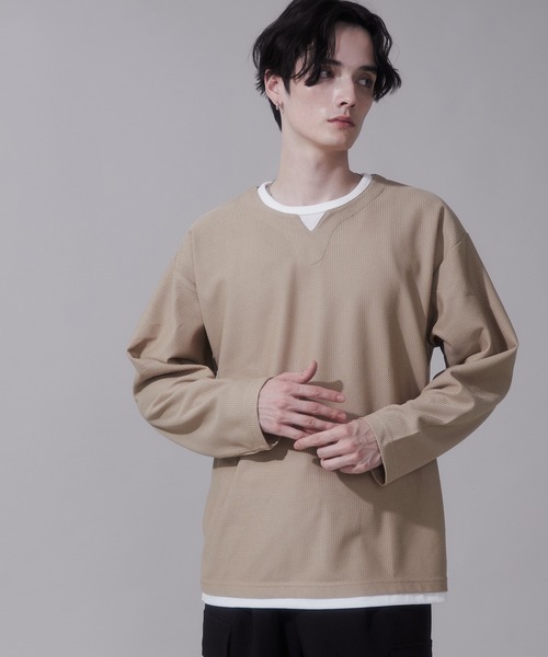 BROWNY tシャツ BROWNY/フェイクレイヤードキーネックT メンズ