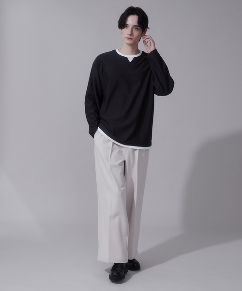 フェイクレイヤード Tシャツ 2色 キーネック 半袖 韓国 nr9648 フェイク レイヤード キーネック Tシャツ 半袖