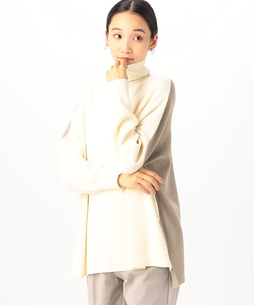 アイボリー ニット COMME CA ISM ニット セーター バイカラー ポンチョニット