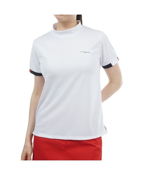 tシャツ ストライプカフス 半袖モックシャツ レディース