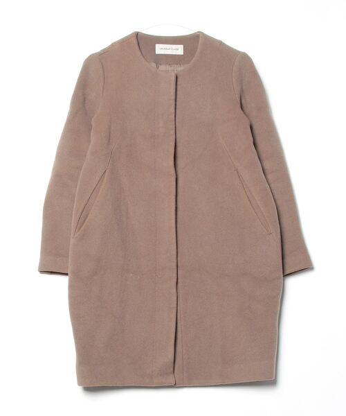ドゥーズィエムクラス ノーカラー　ロング コート　ビーバー　 ベージュ 未使用品 ミューズ ドゥーズィエム クラス MUSE de Deuxieme Classe
