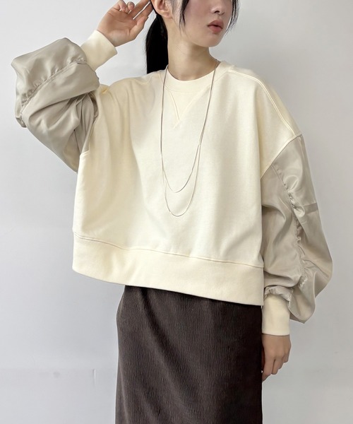 tシャツ 異素材使い裏起毛プルオーバー レディース