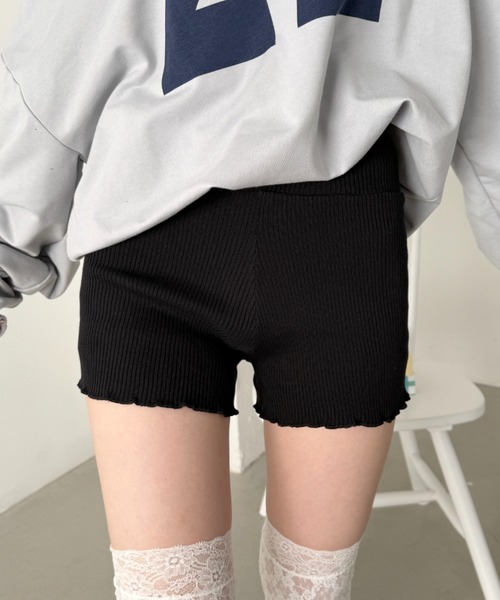 SOLLON.（ソルロン） パンツ フリルリブニットショートパンツ