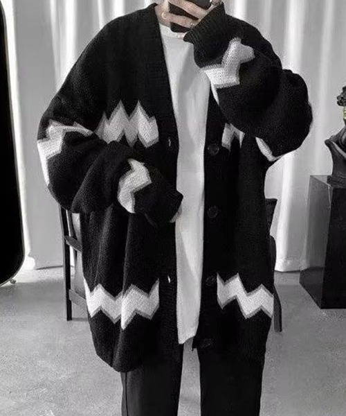 Malami 黒オーバーサイズニットカーディガン カーディガン オーバーサイズニットカーディガン レディース