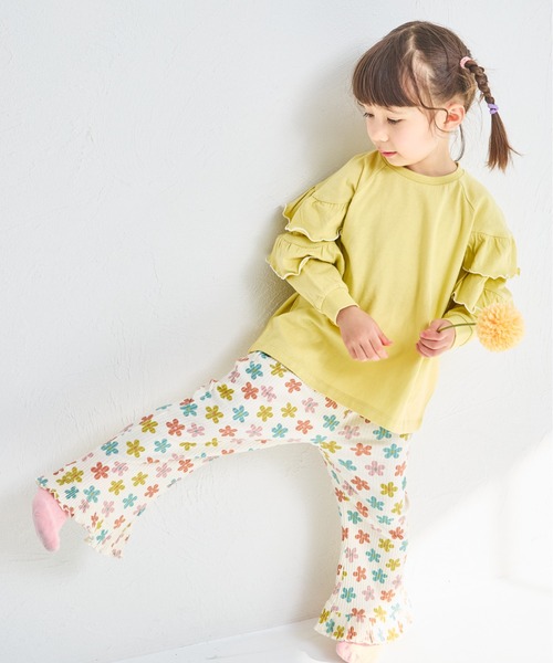 ハンドメイド子供袋　フレアシャツ、フリルパンツ120 フリルカラーデザイントップス＋フレアショートパンツ[品番