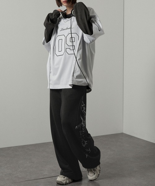 スウェットパンツ ジャージ 「Alfred Alex 」クラックプリント裾ドロー