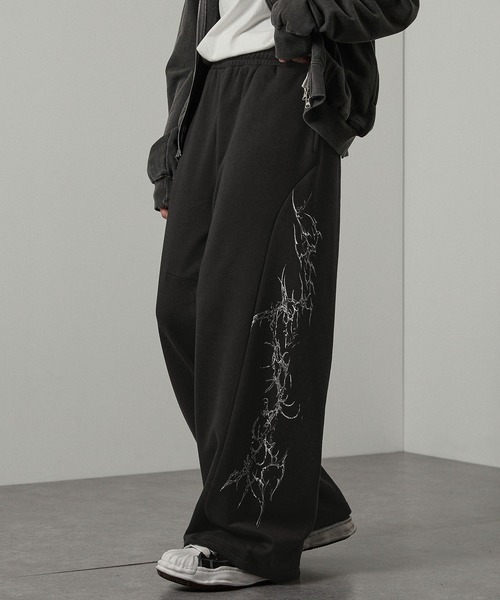 スウェットパンツ ジャージ 「Alfred Alex 」クラックプリント裾ドロー