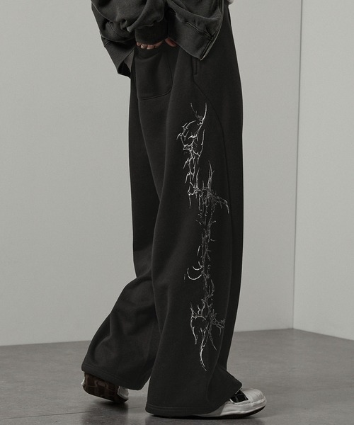 スウェットパンツ ジャージ 「Alfred Alex 」クラックプリント裾ドロー