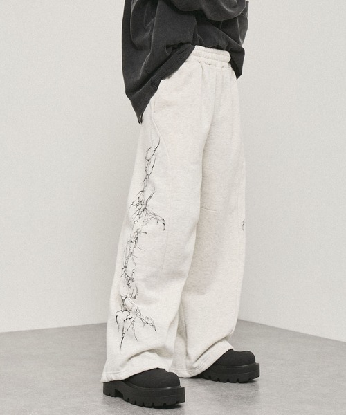スウェットパンツ ジャージ 「Alfred Alex 」クラックプリント裾ドロー