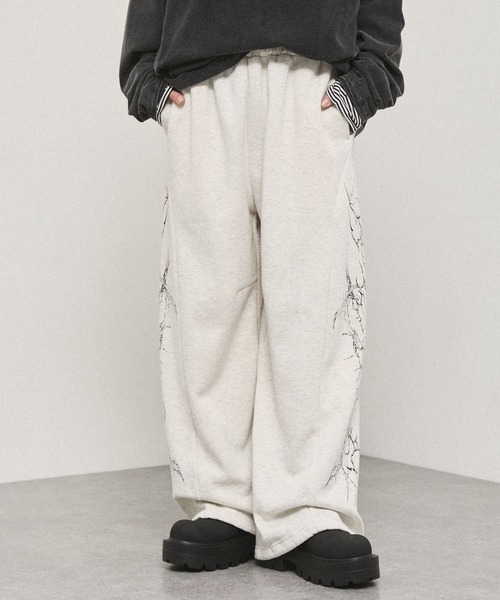 スウェットパンツ ジャージ 「Alfred Alex 」クラックプリント裾ドロー