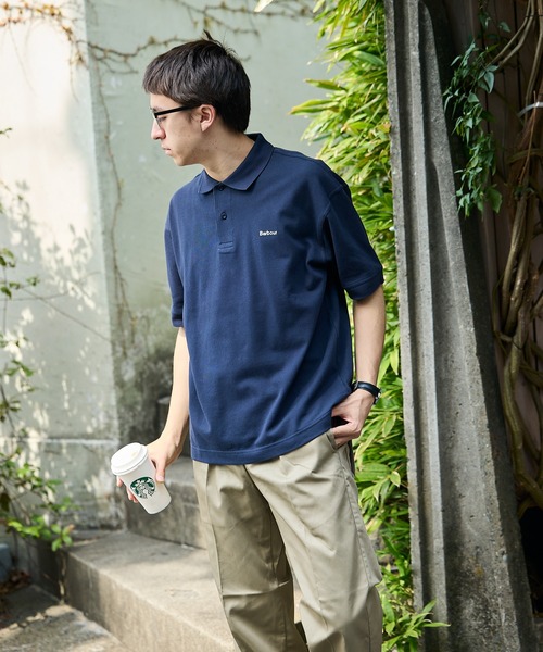 Barbour ポロシャツ　ネイビー　38 Barbour（バブアー） 半袖ポロシャツ SPORTS POLO SHIRT ロゴ スポーツ