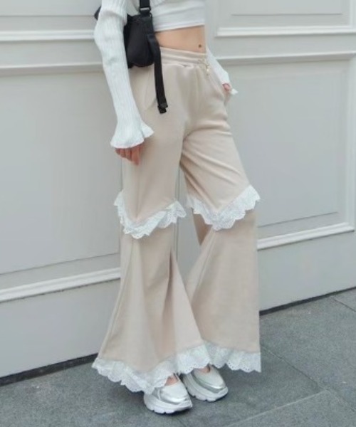 HONEY MI スウェットパンツ ジャージ two-way rib flare pants