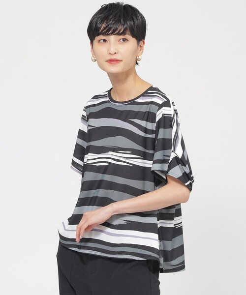 tシャツ 「カタログ掲載品」「接触冷感」「UV対策」「ウォッシャブル」コンチェロアニマルボーダーカットソー レディース