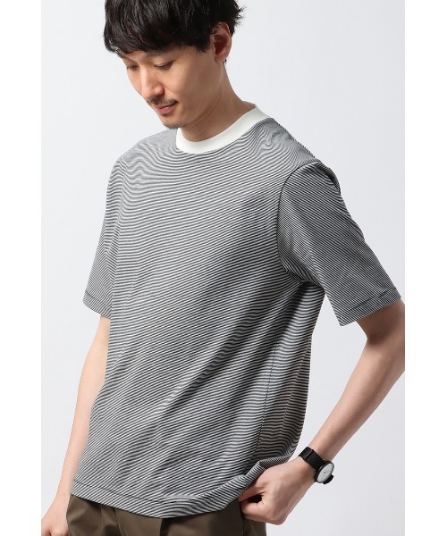 tシャツ オフィT Tシャツ 半袖 ウォッシャブル マイクロボーダー
